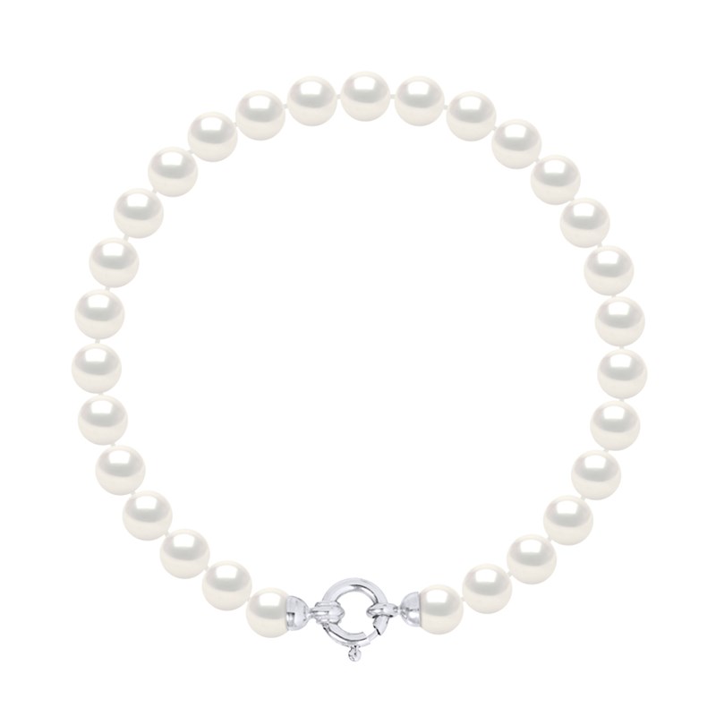 Bracelet Perles de Culture d'Eau Douce 6-7 mm Blanches Fermoir Prestige Or Blanc