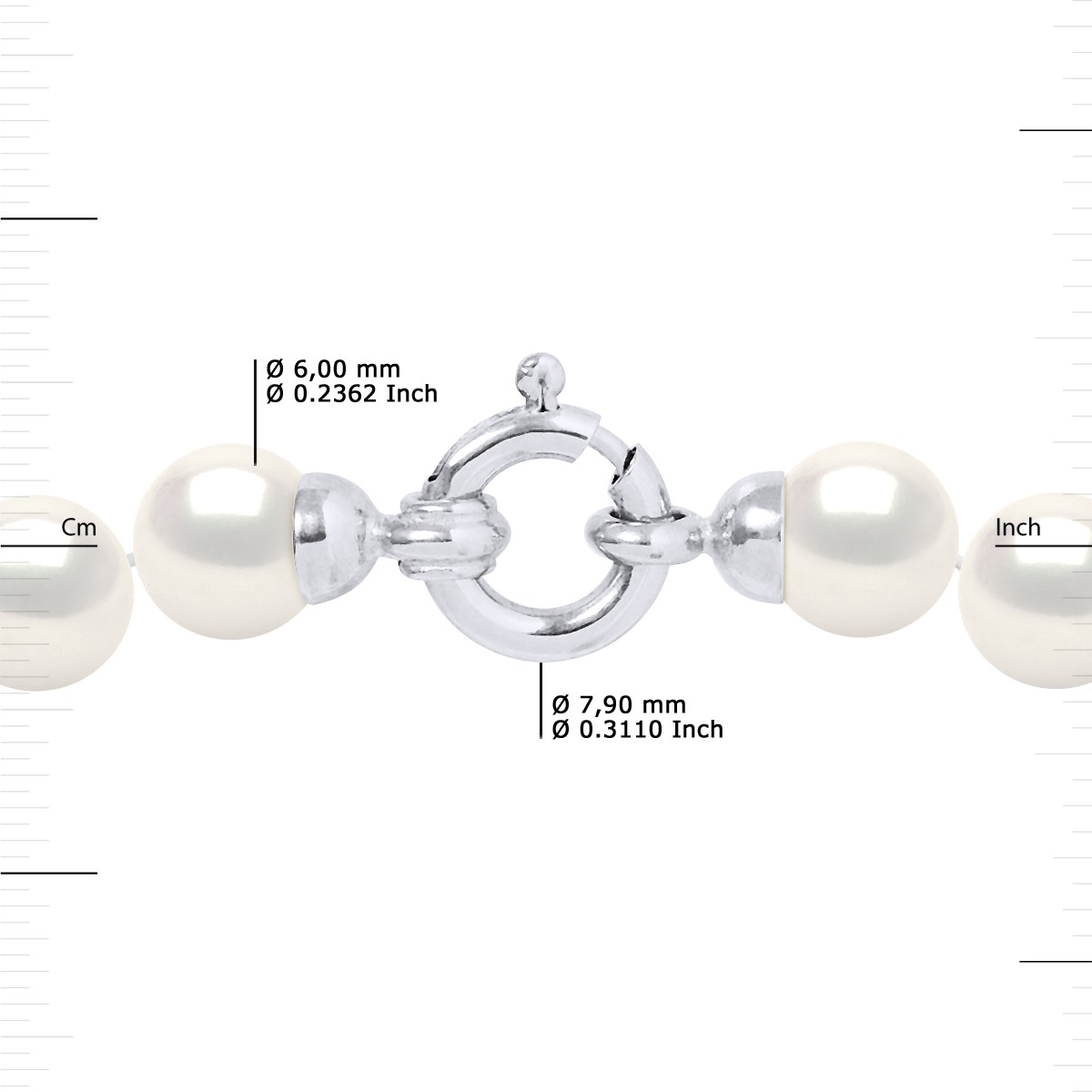 Collier Rang PRINCESSE Perles d'Eau Douce Rondes 6-7 mm Blanches Fermoir Prestige Or Blanc - vue 3