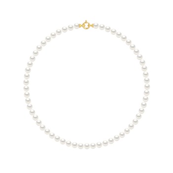 Collier Rang PRINCESSE Perles d'Eau Douce Rondes 6-7 mm Blanches Fermoir Prestige Or Jaune