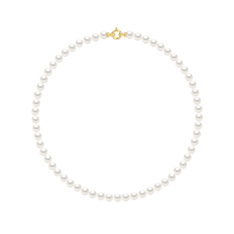 Collier Rang PRINCESSE Perles d'Eau Douce Rondes 6-7 mm Blanches Fermoir Prestige Or Jaune