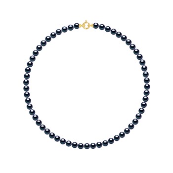 Collier Rang PRINCESSE Perles d'Eau Douce Rondes 6-7 mm Noires Fermoir Prestige Or Jaune