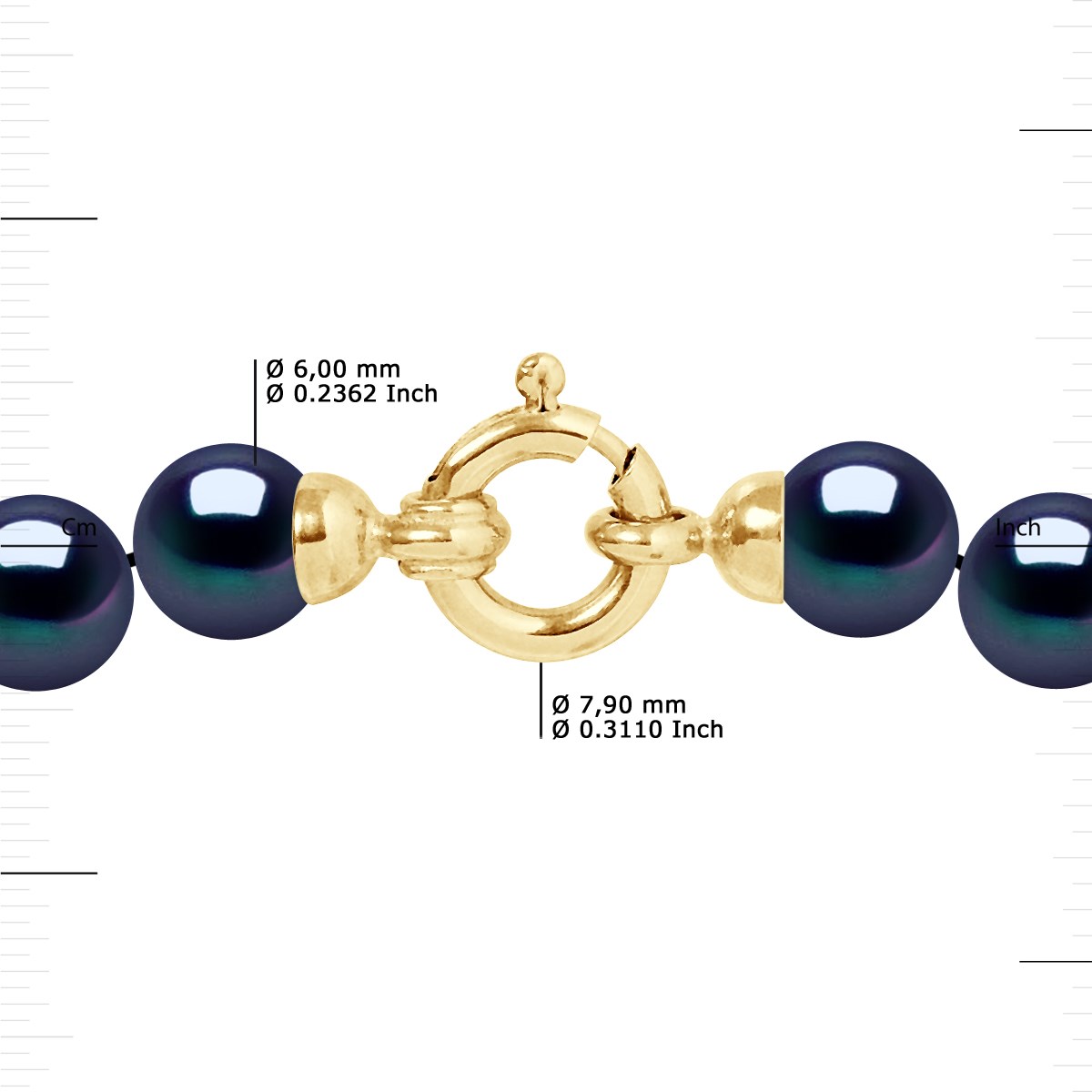 Collier Rang PRINCESSE Perles d'Eau Douce Rondes 6-7 mm Noires Fermoir Prestige Or Jaune - vue 3