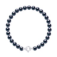 Bracelet Perles de Culture d'Eau Douce 6-7 mm Noires Fermoir Prestige Or Blanc
