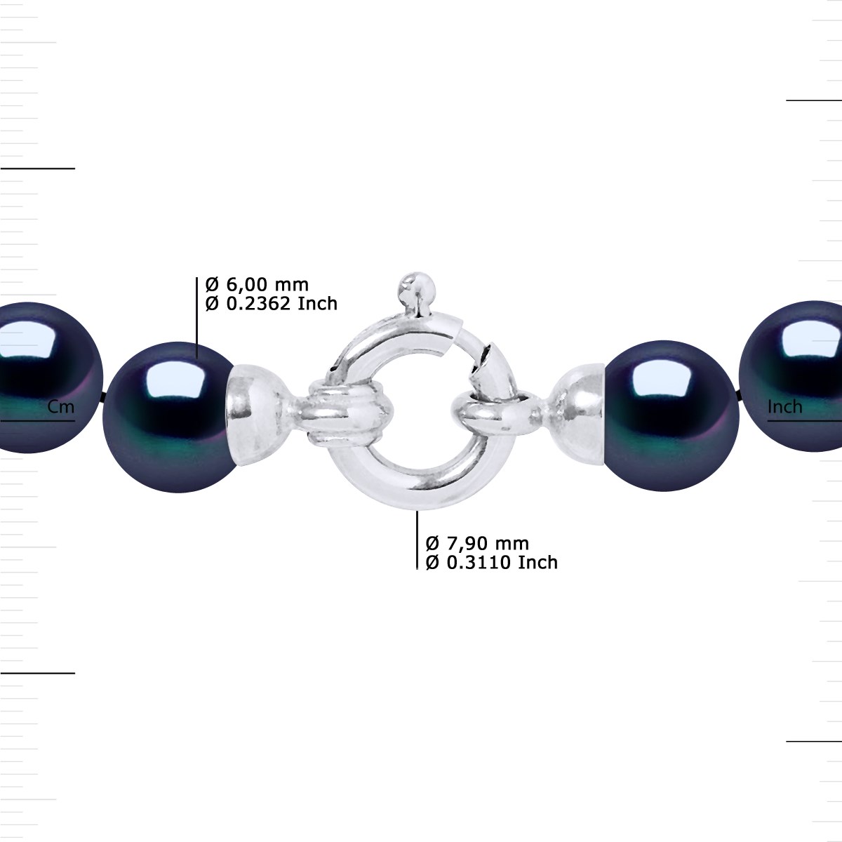 Bracelet Perles de Culture d'Eau Douce 6-7 mm Noires Fermoir Prestige Or Blanc - vue 3