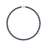 Collier Rang PRINCESSE Perles d'Eau Douce Rondes 6-7 mm Noires Fermoir Prestige Or Blanc