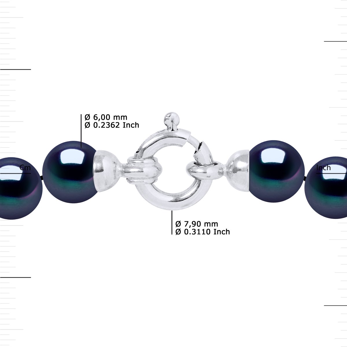 Collier Rang PRINCESSE Perles d'Eau Douce Rondes 6-7 mm Noires Fermoir Prestige Or Blanc - vue 3