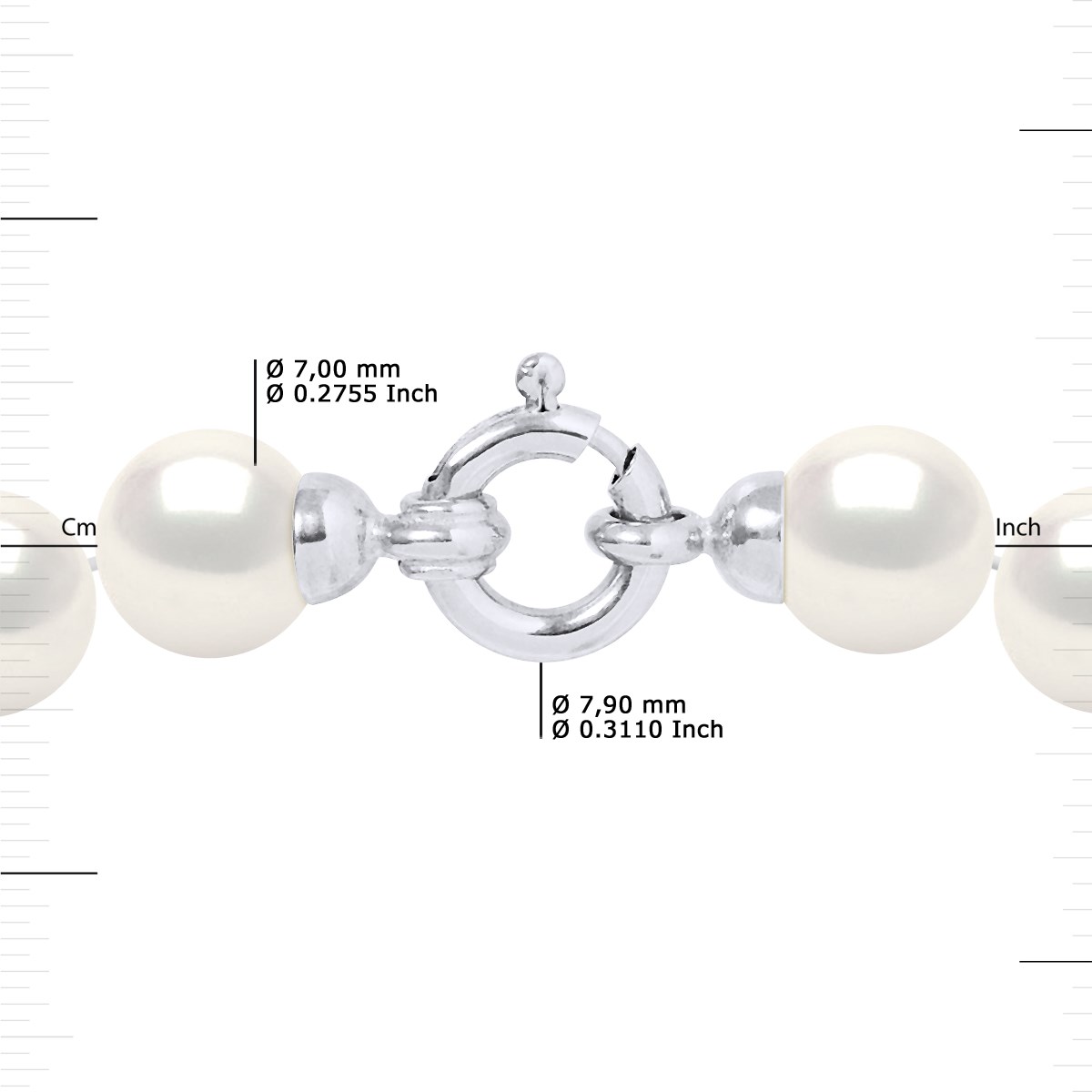 Collier Rang PRINCESSE Perles d'Eau Douce Rondes 7-8 mm Blanches Fermoir Prestige Or Blanc 18 Carats - vue 3