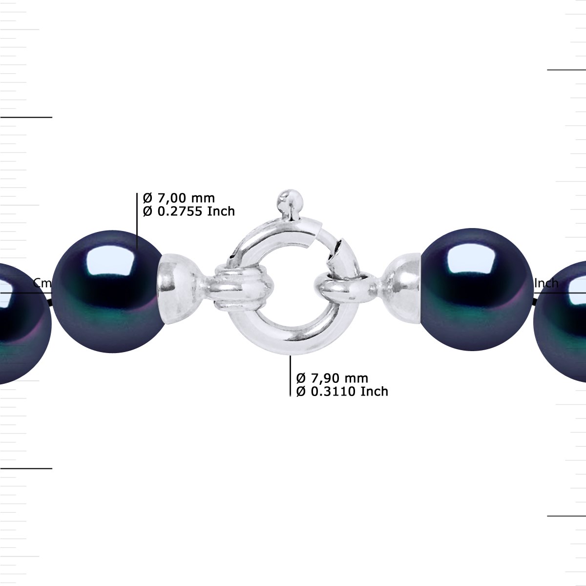 Collier Rang PRINCESSE Perles d'Eau Douce Rondes 7-8 mm Noires Fermoir Prestige Or Blanc 18 Carats - vue 3