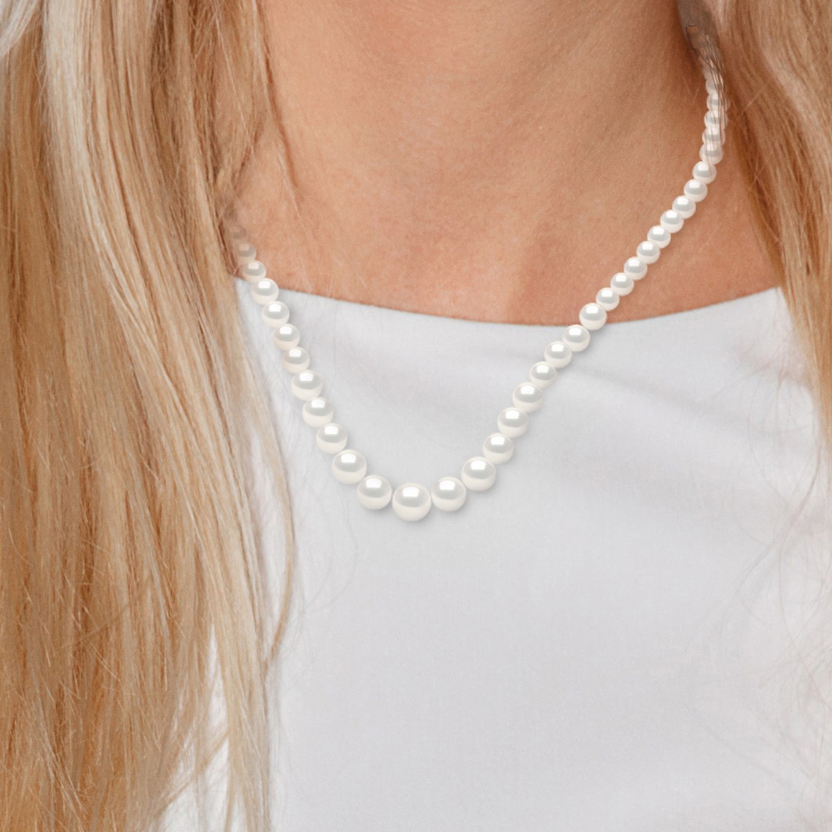 Collier Rang de Perles d'Eau Douce en Chute 10-6 mm PRINCESSE Fermoir Prestige Or Blanc 18 Carats - vue 2