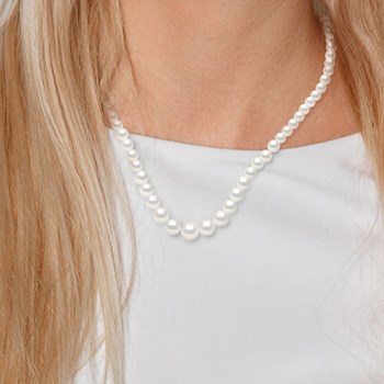 Collier Rang de Perles d'Eau Douce en Chute 10-6 mm PRINCESSE Fermoir Prestige Or Blanc 18 Carats