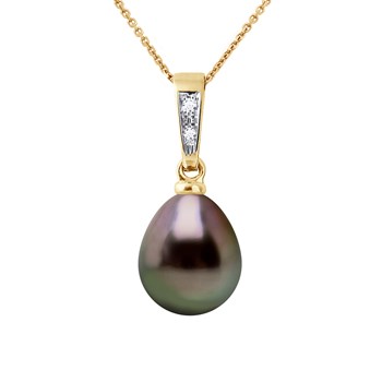 Pendentif Diamants 0,010 Cts Perle de Culture de TAHITI 8-9 mm Or Jaune