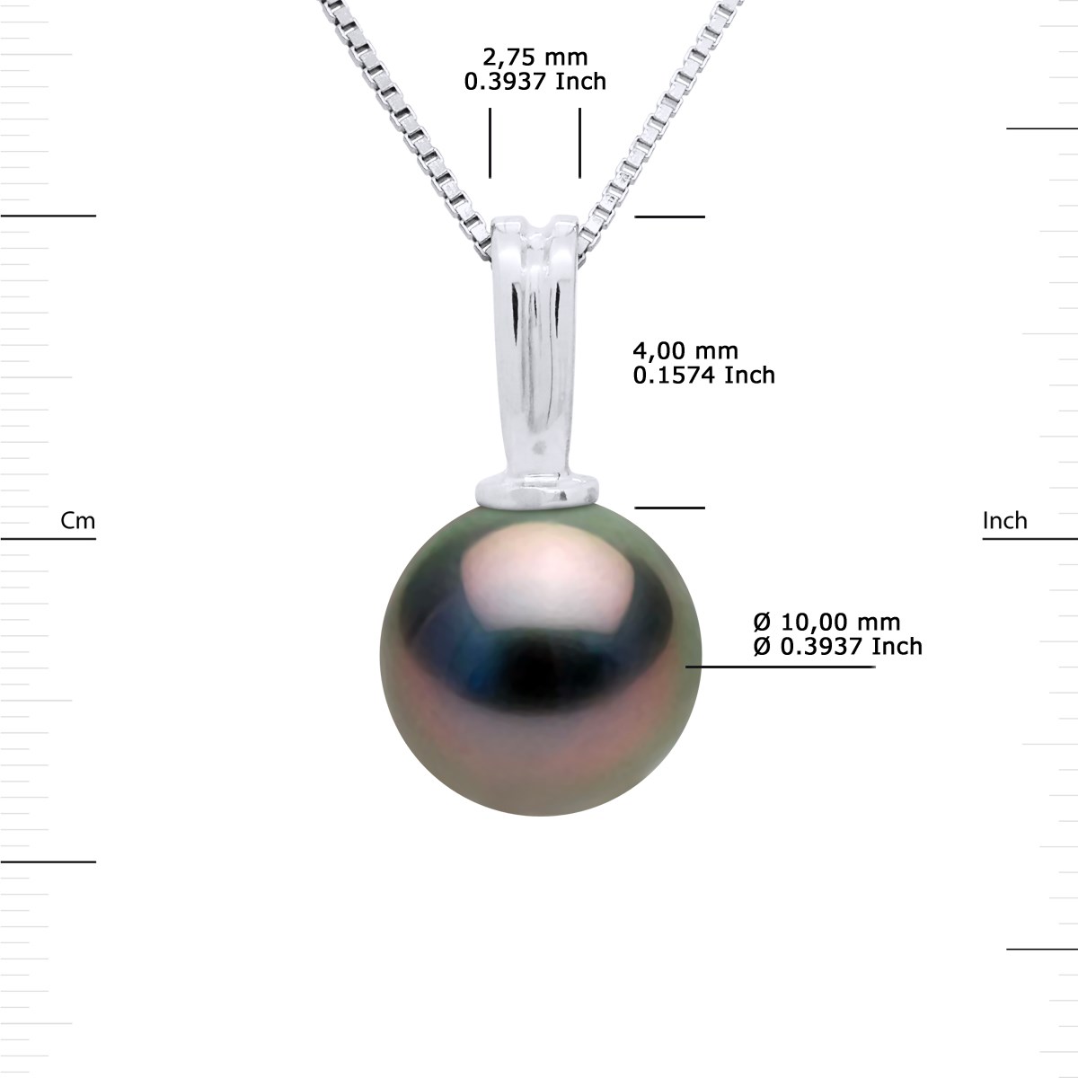 Pendentif Bélière Large Perle de Tahiti Ronde 10-11 mm Or Blanc - vue 3