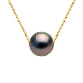 Collier perle noire de Tahiti et pierres naturelles - AG925