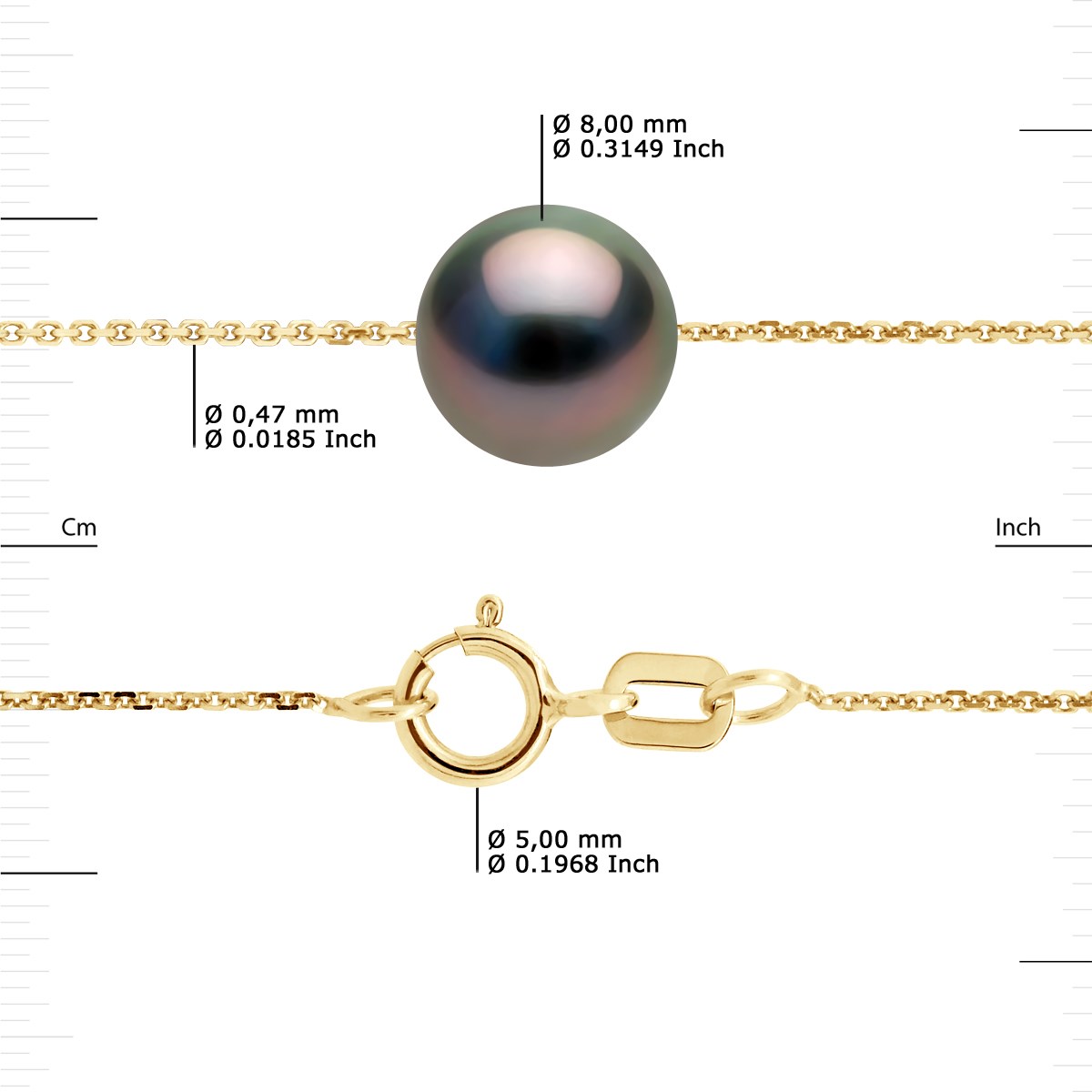 Collier Perle de Culture de TAHITI Ronde 8-9 mm Chaîne Or Jaune - vue 3