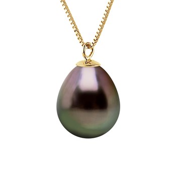 Collier Perle de Culture de TAHITI Poire 9-10 mm Chaîne Or Jaune