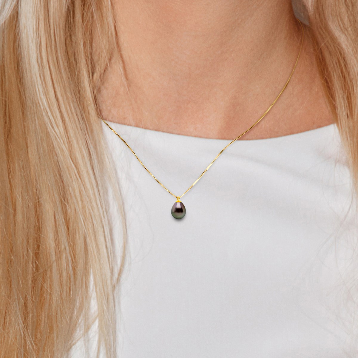 Collier Perle de Culture de TAHITI Poire 9-10 mm Chaîne Or Jaune - vue 2