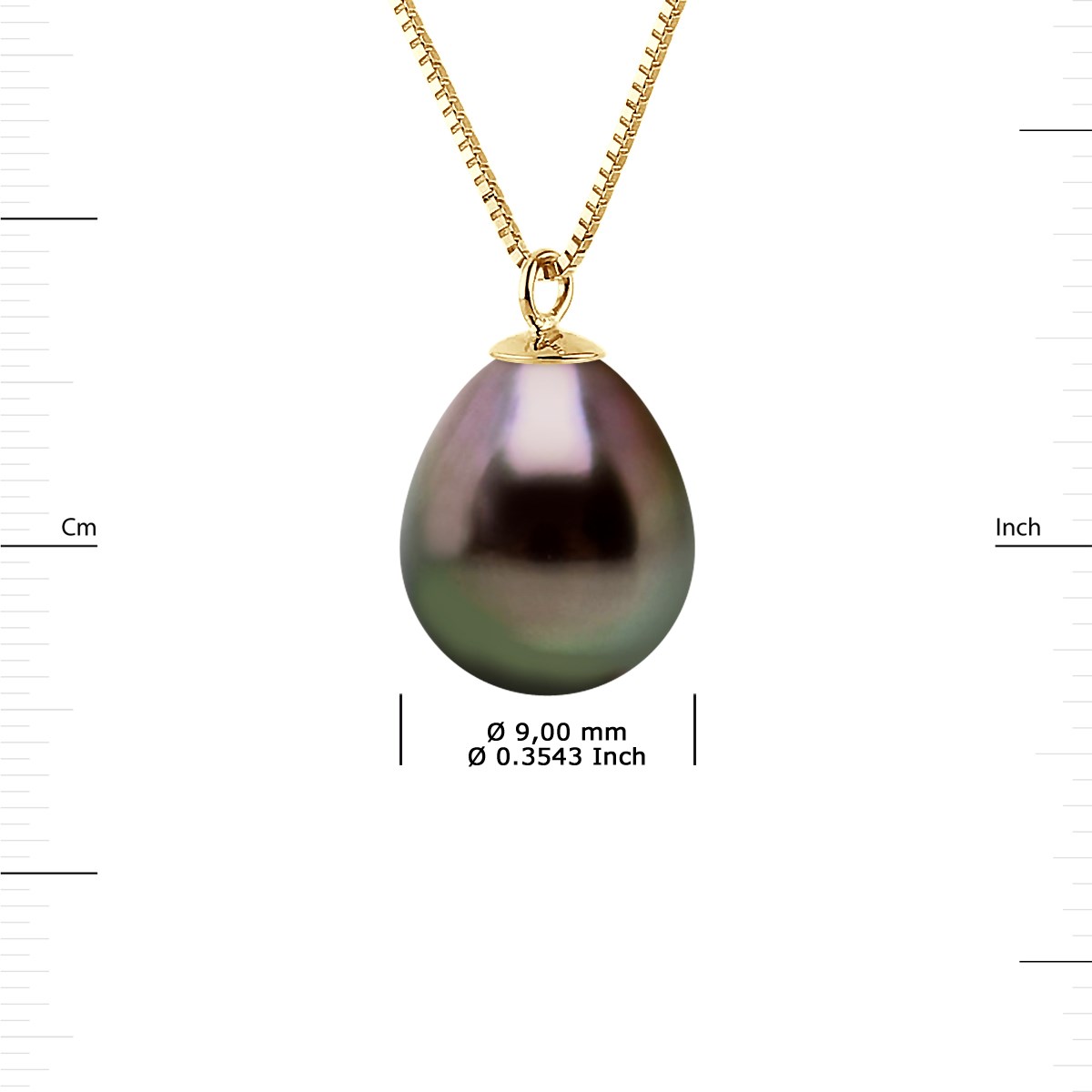 Collier Perle de Culture de TAHITI Poire 9-10 mm Chaîne Or Jaune - vue 3
