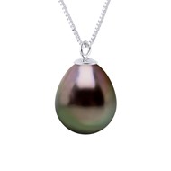 Collier Perle de Culture de TAHITI Poire 9-10 mm Chaîne Or Blanc