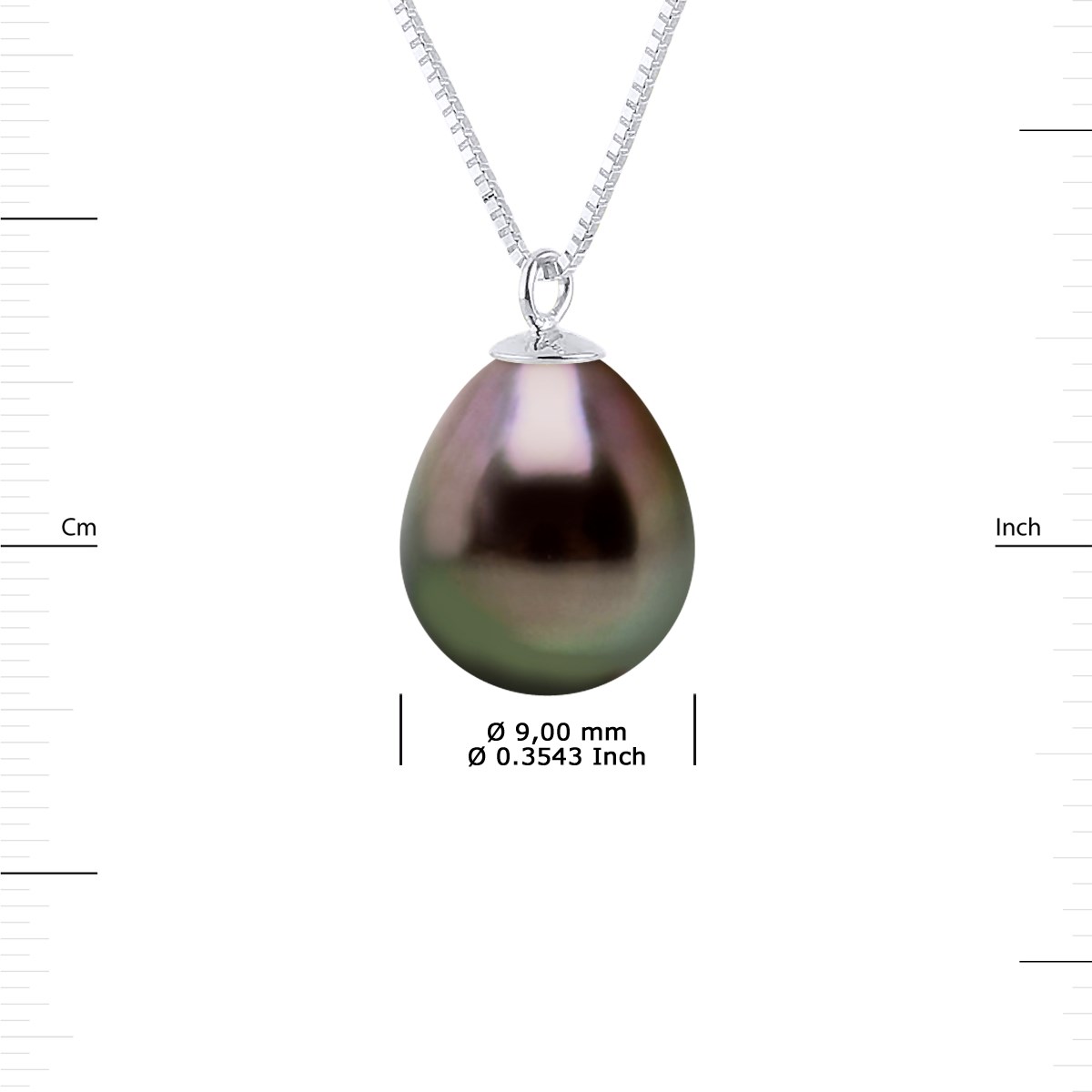 Collier Perle de Culture de TAHITI Poire 9-10 mm Chaîne Or Blanc - vue 3