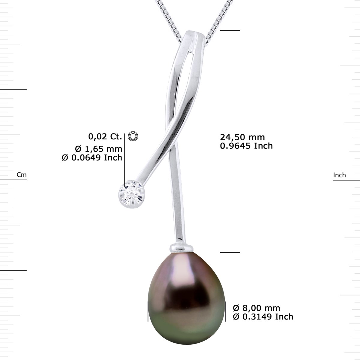 Pendentif Diamants 0,020 Cts Perle de Culture de TAHITI Poire 8-9 mm Or Blanc - vue 3