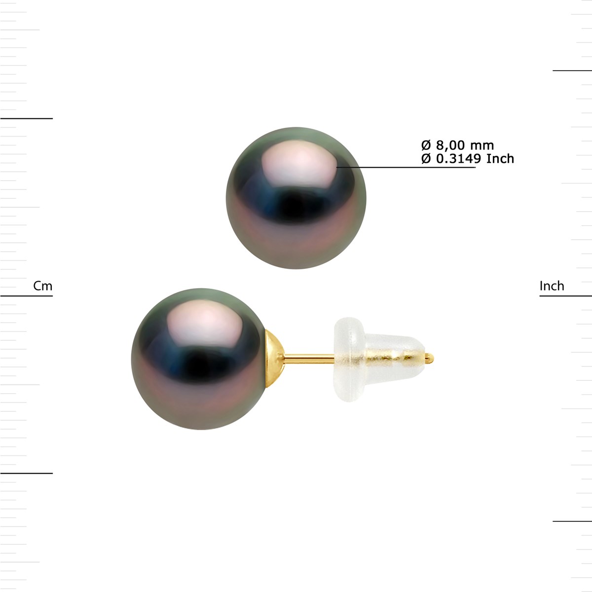 Clous d'Oreilles Perles de Tahiti Rondes 8-9 mm Or Jaune - vue 3