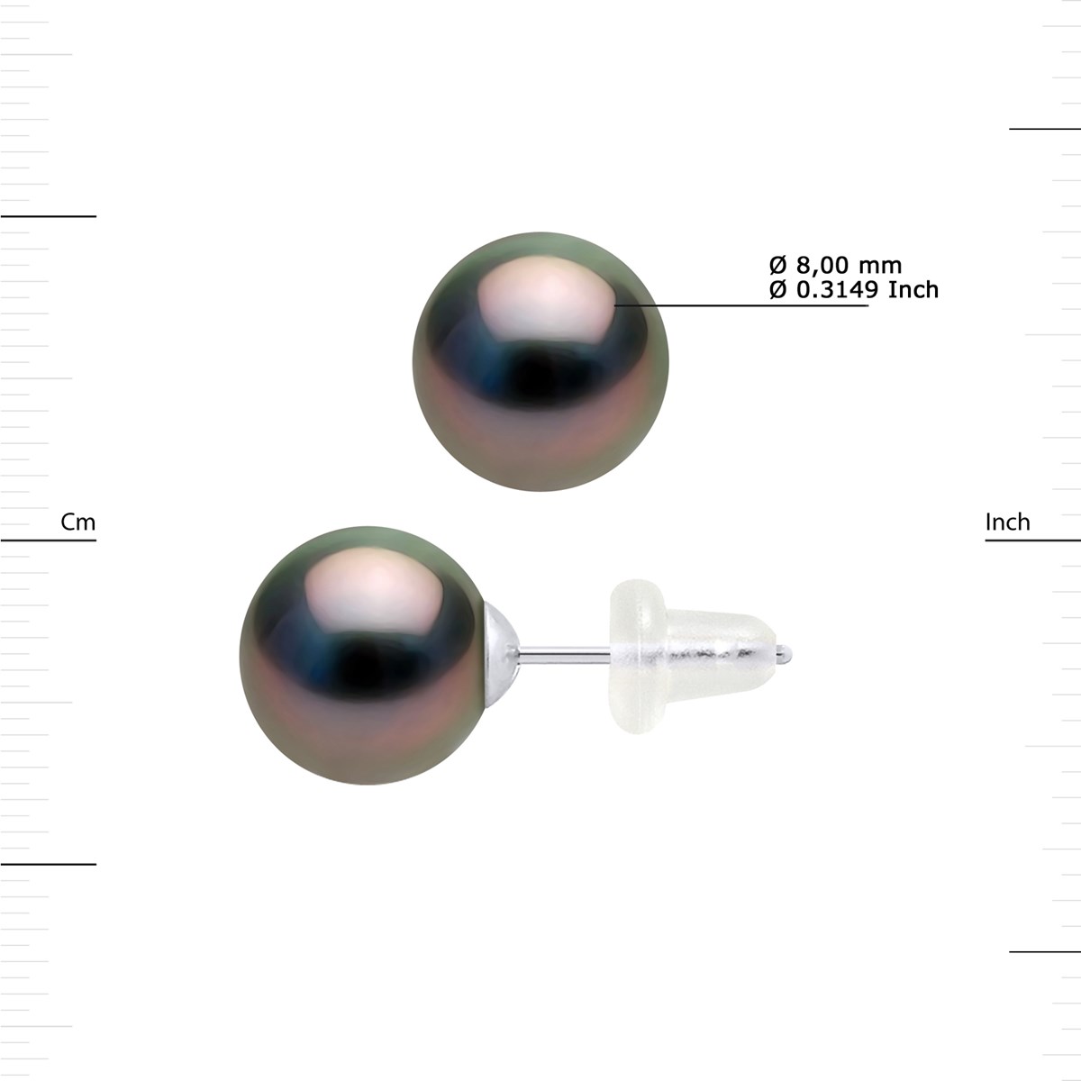 Clous d'Oreilles Perles de Tahiti Rondes 8-9 mm Or Blanc - vue 3