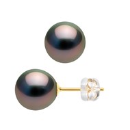 Clous d'Oreilles Perles de Tahiti Rondes 8-9 mm imperdables Or Jaune