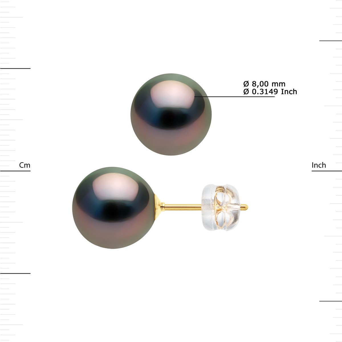Clous d'Oreilles Perles de Tahiti Rondes 8-9 mm imperdables Or Jaune - vue 3