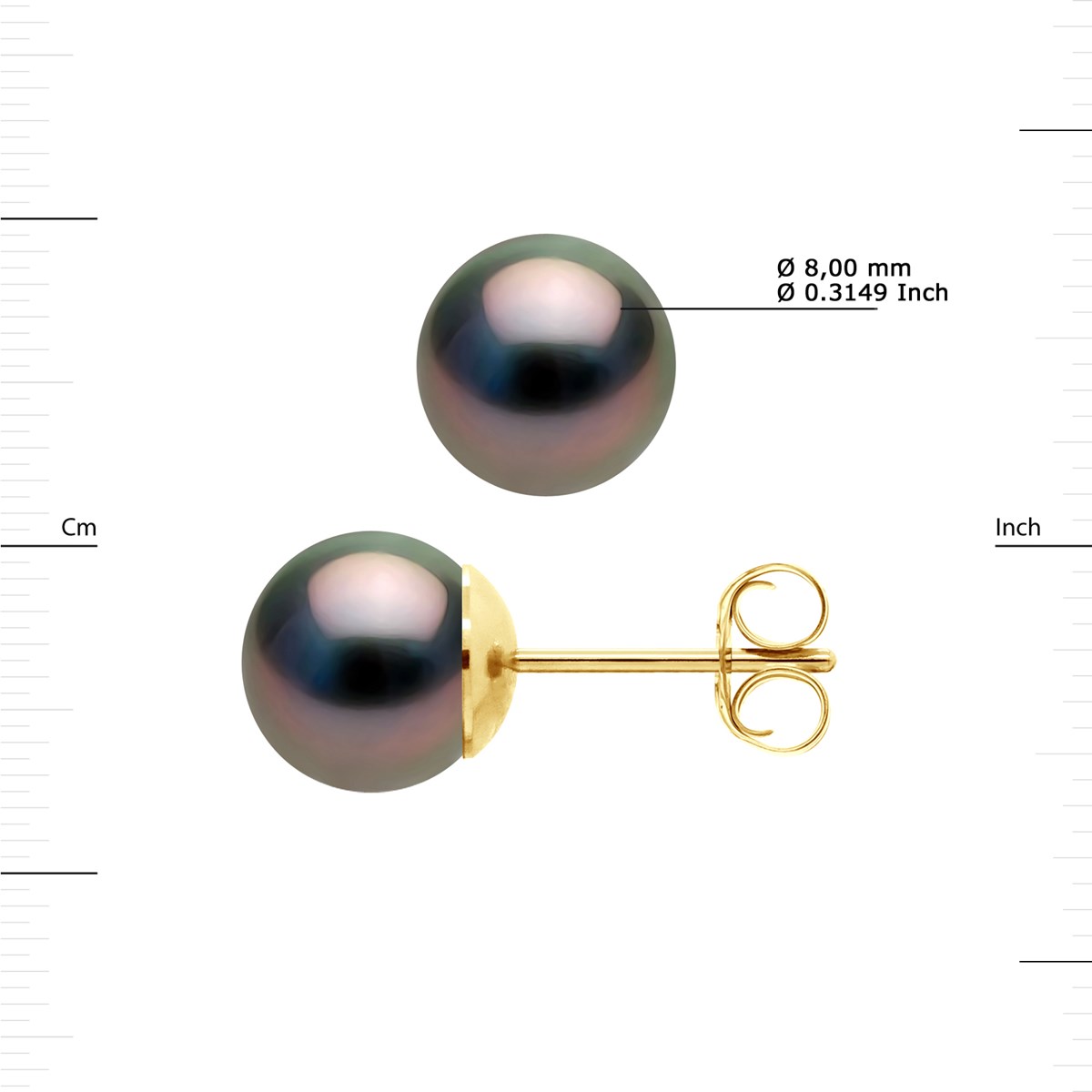 Boucles d'Oreilles Perles de Tahiti Rondes 8-9 mm Or Jaune 18 Carats - vue 3