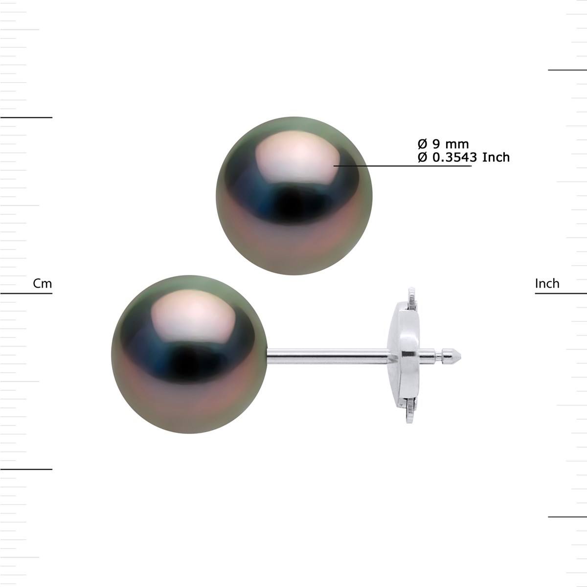 Clous d'Oreilles Perles de Tahiti Rondes 9-10 mm Système Sécurité Or Blanc - vue 3