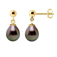 Boucles d'Oreilles Pendantes Perles de Tahiti Poires 8-9 mm - Or Jaune