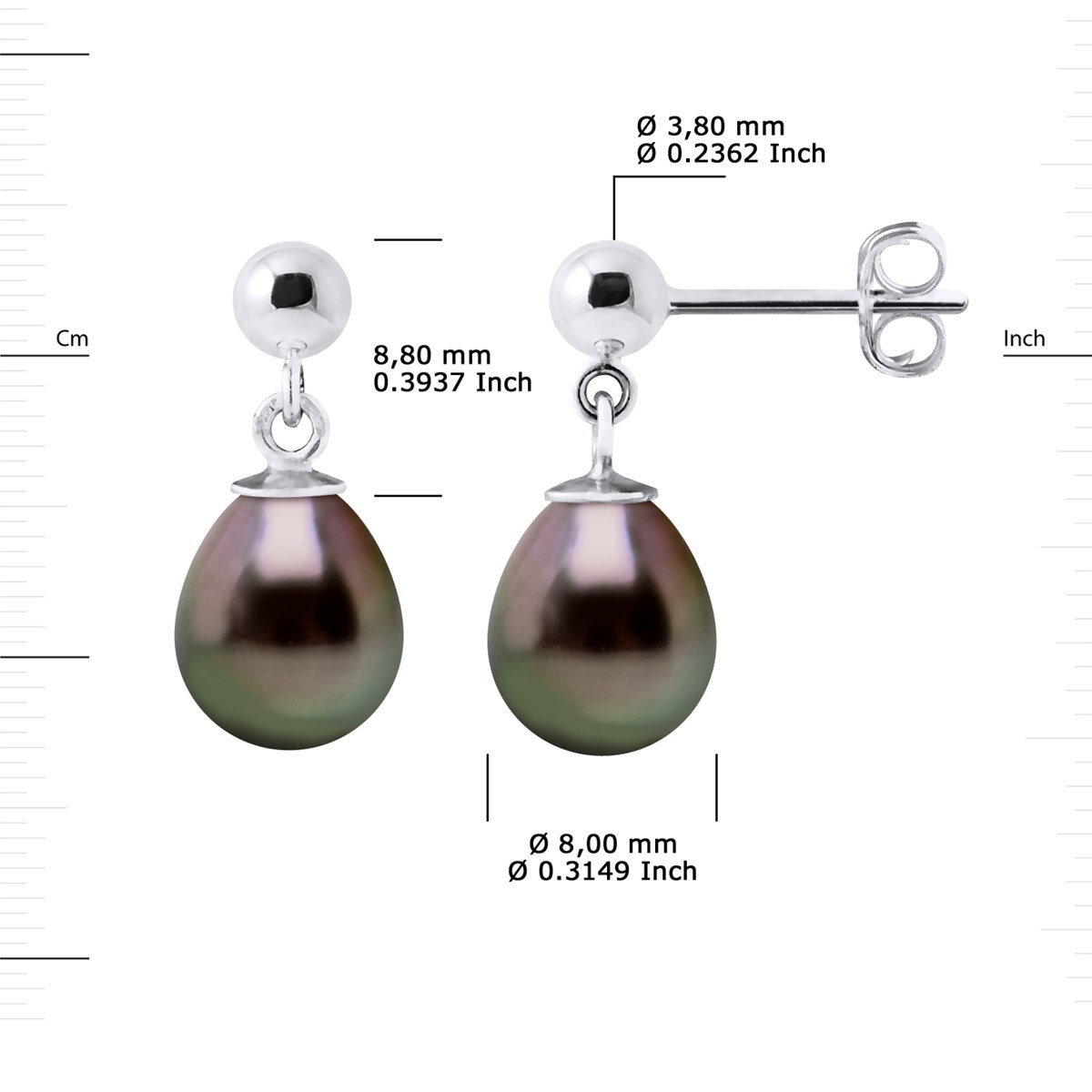 Boucles d'Oreilles Pendantes Perles de Tahiti Poires 8-9 mm - Or Blanc - vue 3