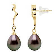 Boucles d'Oreilles Perles de Tahiti Poires 9-10 mm Or Jaune 18 Carats
