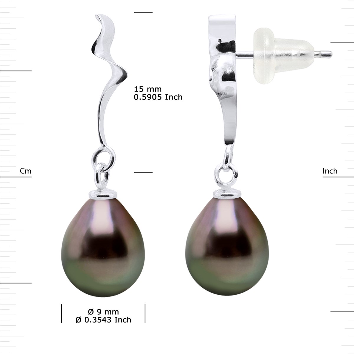 Boucles d'Oreilles Perles de Tahiti Poires 9-10 mm Or Blanc 18 Carats - vue 3