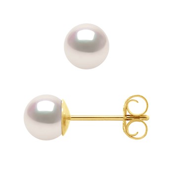 Boucles d'Oreilles Perles AKOYA Rondes 5-6 mm Or Jaune 18 Carats