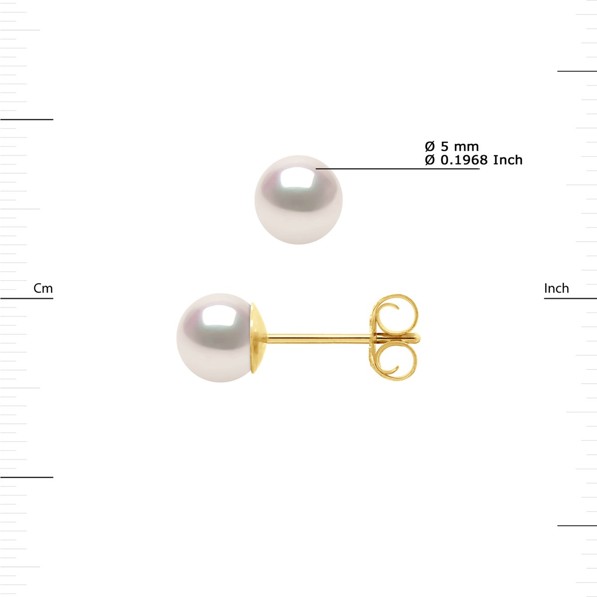 Boucles d'Oreilles Perles AKOYA Rondes 5-6 mm Or Jaune 18 Carats - vue 3