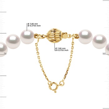 AKOYA JAPANESE Round Pearl Necklace Strand 7.5-8 mm 18 Carat Yellow Gold Safety Chain