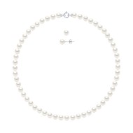 Parure Collier et Boucles d'Oreilles Perles d'Eau Douce 7-8 mm Or Blanc