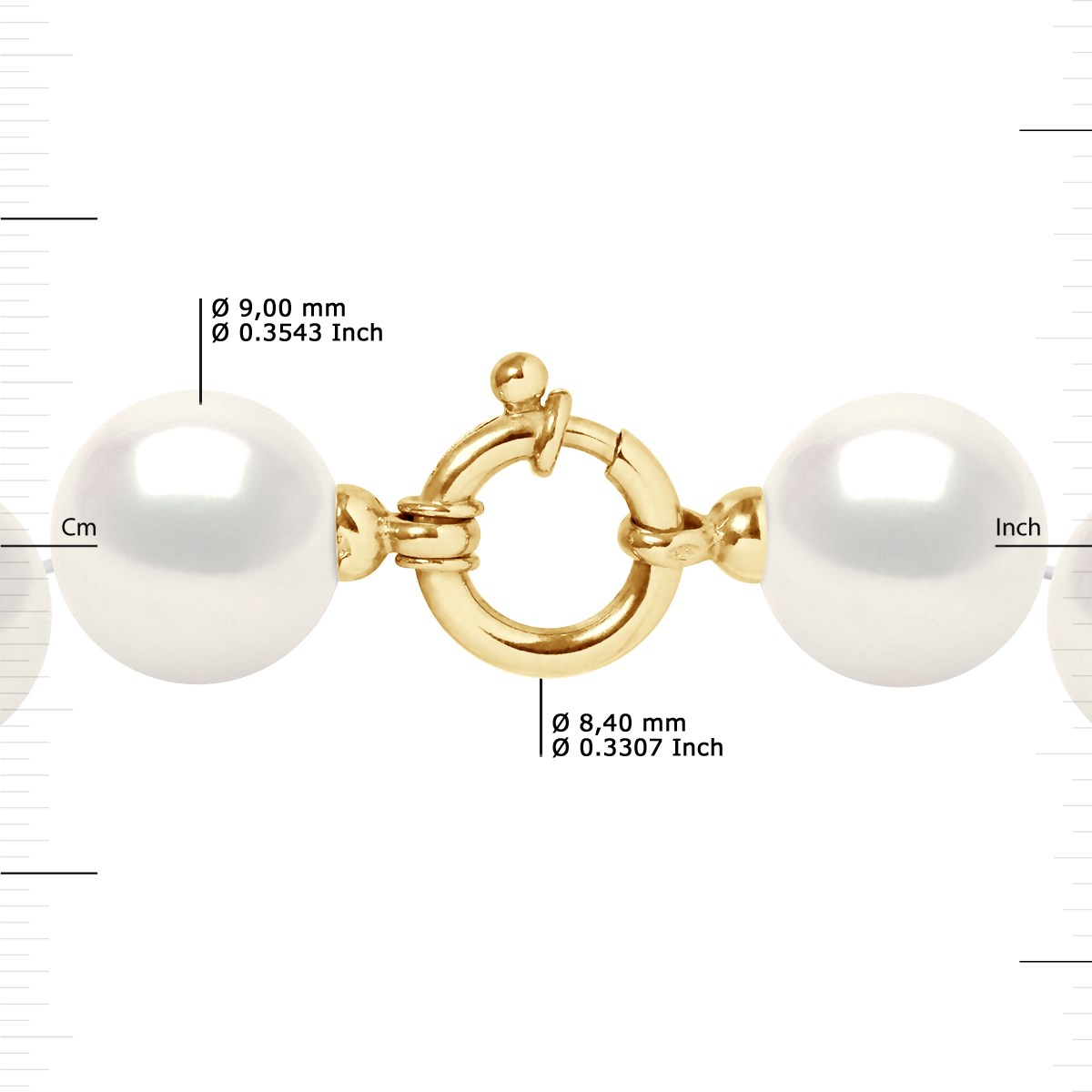 Collier Rang PRINCESSE Perles d'Eau Douce Rondes 9-10 mm Blanches Fermoir Prestige Or Jaune - vue 3