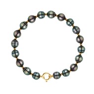 Bracelet Perles de Tahiti Cerclées 10-11 mm Viroles et Fermoir Prestige Or Jaune