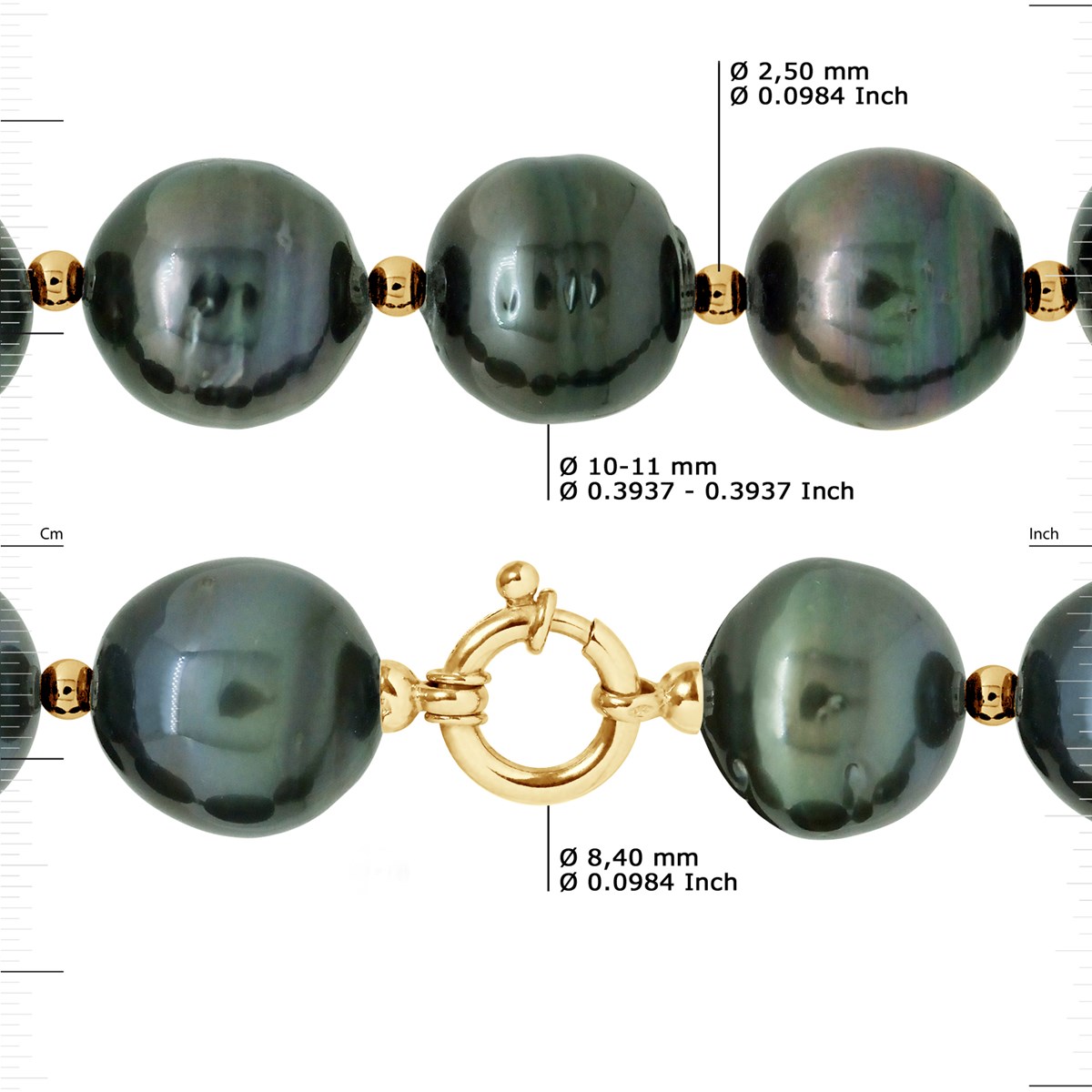 Bracelet Perles de Tahiti Cerclées 10-11 mm Viroles et Fermoir Prestige Or Jaune - vue 3