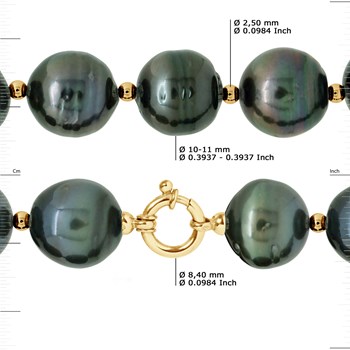 Collier Choker Perles de Tahiti Cerclées 10-11 mm Fermoir Prestige Or Jaune