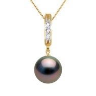Collier Diamants 0,03 Cts Perle de TAHITI Ronde 9-10 mm Or Jaune