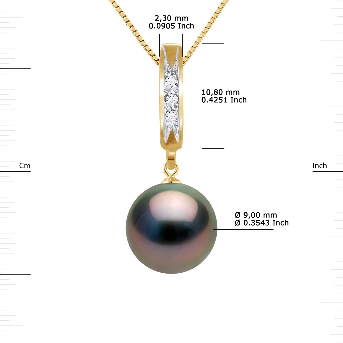 Collier Diamants 0,03 Cts Perle de TAHITI Ronde 9-10 mm Or Jaune - vue 3
