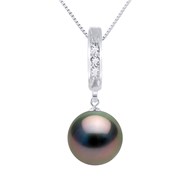Collier Diamants 0,03 Cts Perle de TAHITI Ronde 9-10 mm Or Blanc