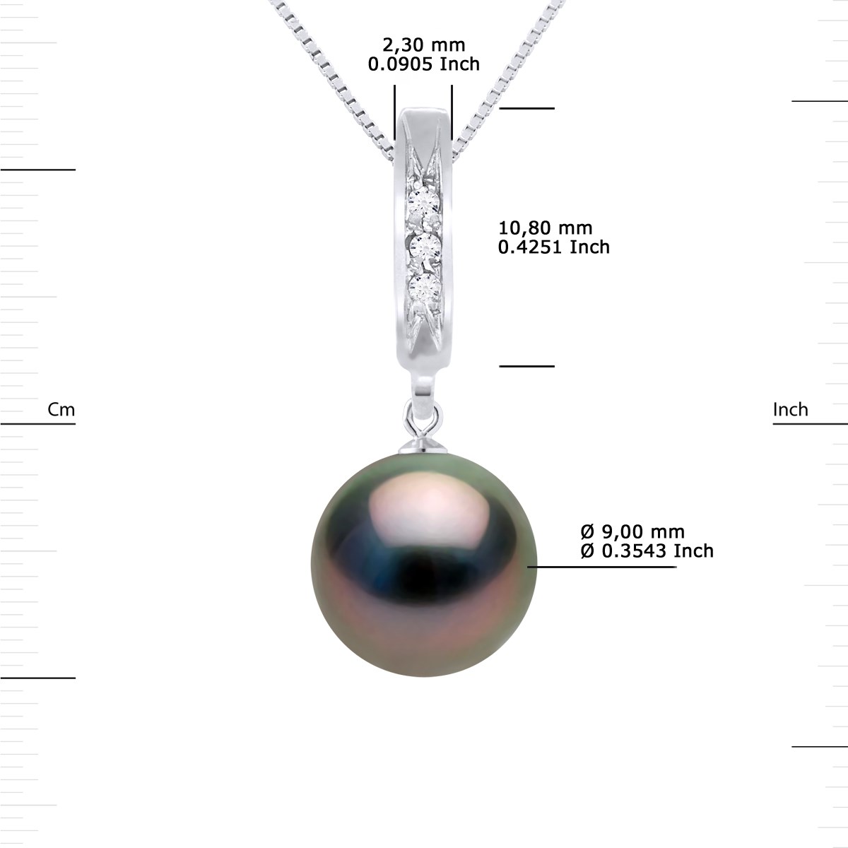 Collier Diamants 0,03 Cts Perle de TAHITI Ronde 9-10 mm Or Blanc - vue 3