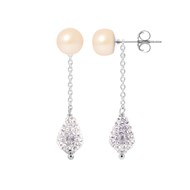 Boucles d'Oreilles - Cristal blanc - Perles de culture - Argent 925