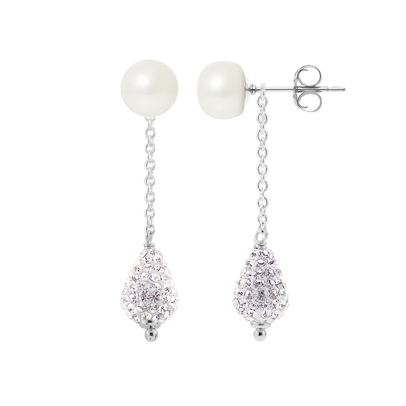 Boucles d'Oreilles - Cristal blanc - Perles de culture - Argent 925