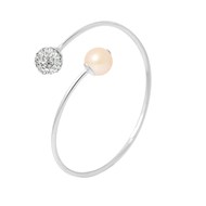 Bracelet TOI ET MOI - Perle d'eau douce - Boule cristal blanc - Argent 925