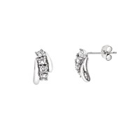 Boucles d'Oreilles Rhodié motifs palmettes serties - STELLA - Collection LOVE JEWELRY